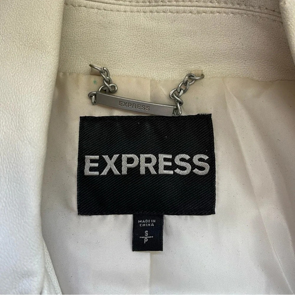 Express Cream & Tan Contrast Full Zip Leather Jacket Small Women’s - Picture 10 of 12